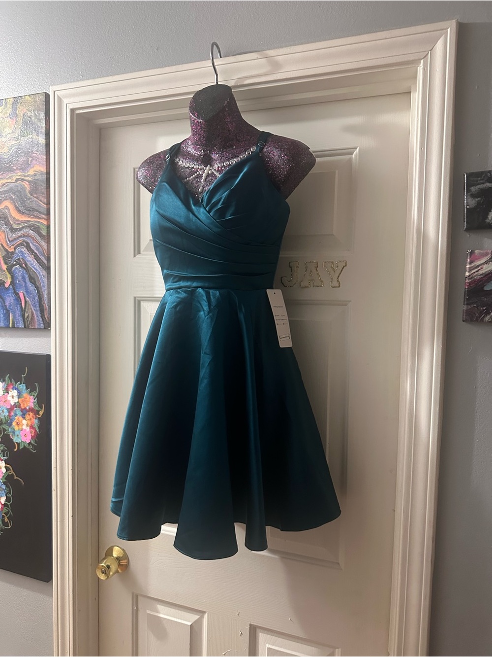 Teal Satin Fit & Flare Mini Dress - Brand